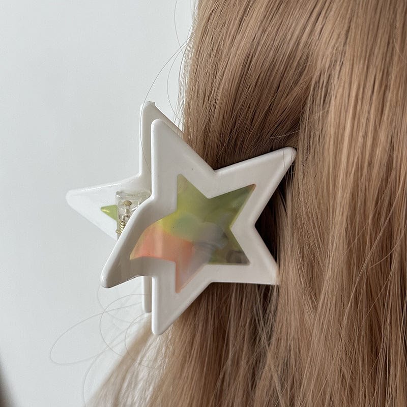 White Contrasting Color Stars Hair Clip Claw丨NueShiny