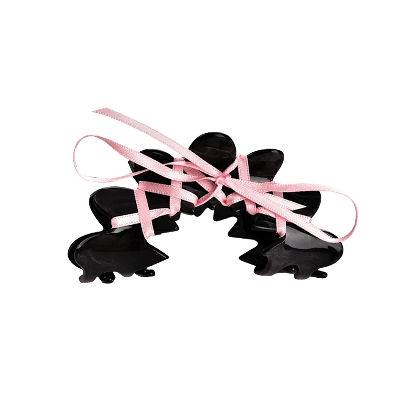 Medium Black Ribbon Bow Hair Claw | NueShiny