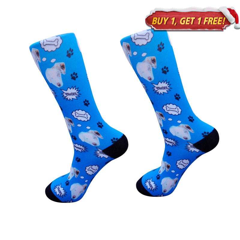 Dog Bone Printed Blue Socks丨NueShiny