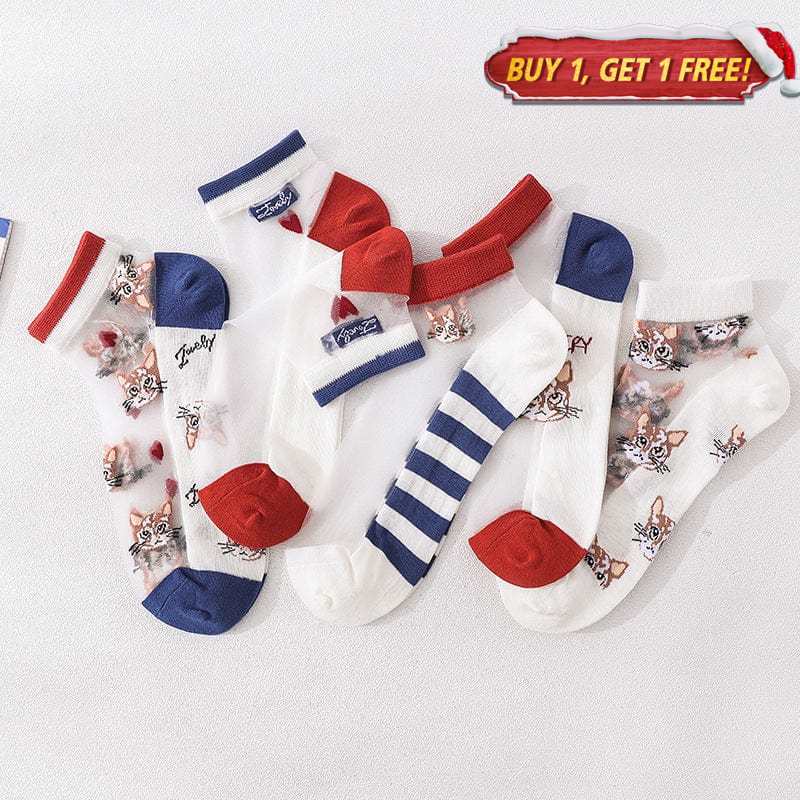 5 Pairs of Cat Theme Transparent Socks丨NueShiny