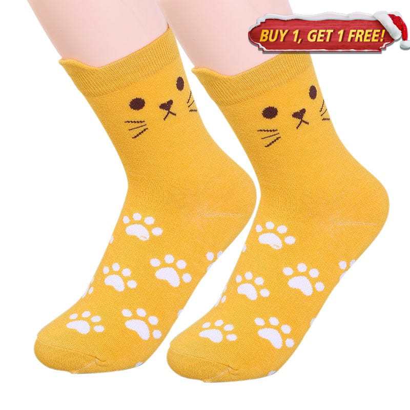 Paws and Playful Prints Cat-Inspired Orange Socks | NueShiny