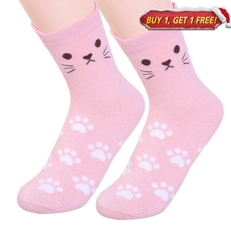 Paws and Playful Prints Cat-Inspired Pink Socks | NueShiny