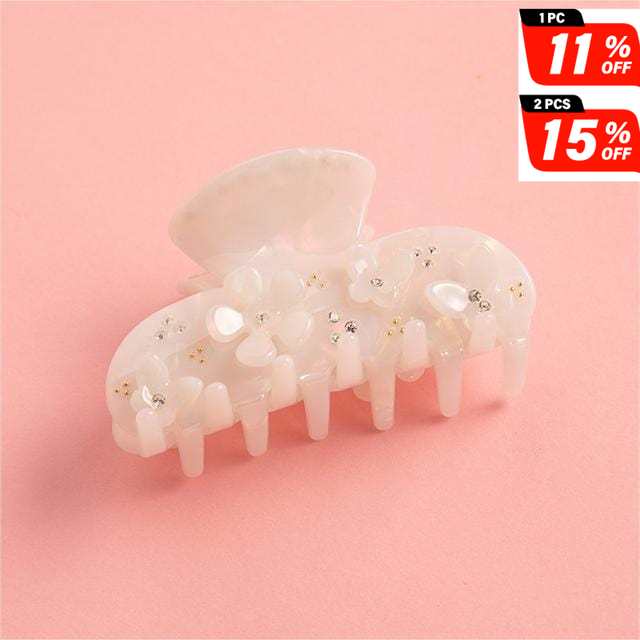 Drill Acetate Flower Cute Hair Claw In White丨NueShiny