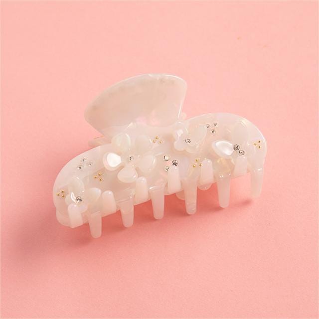 Drill Acetate Flower Cute Hair Claw In White丨NueShiny