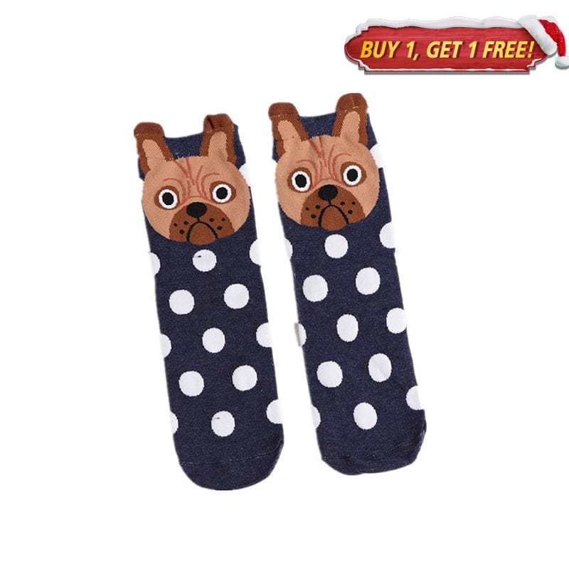 Black Polka Dot Pug Dog Socks | NueShiny