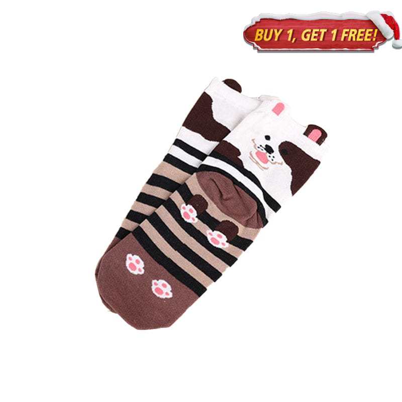 Cute Dog Print Brown Cotton Socks丨NueShiny