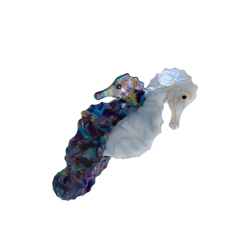 Jumbo  Light blue + blue-purple texture double seahorse  Hair Claw | NueShiny