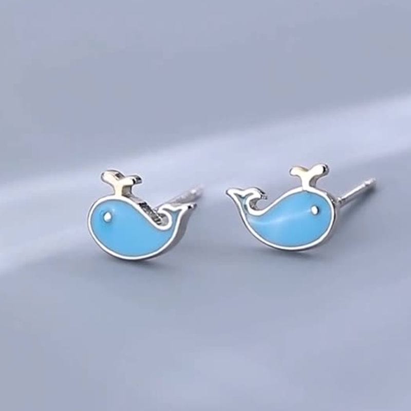 Sterling Silver Blue Whale Earrings丨NueShiny