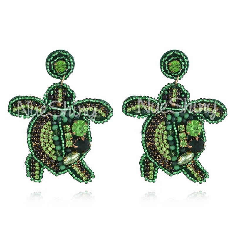 Ocean Life Pearl Beaded Turtle Earrings丨NueShiny