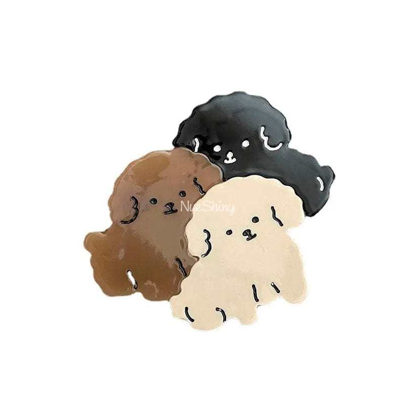 Black White Light Brown 3 Puppies Furry Dog Hair Claw Clip丨NueShiny