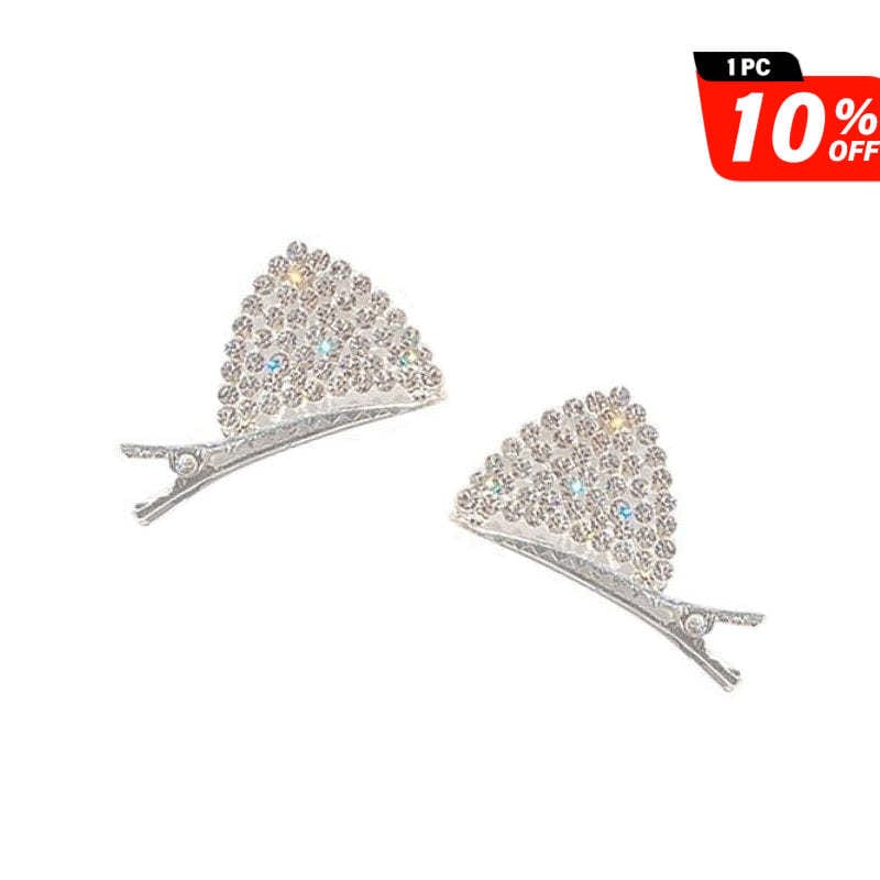 Mini White cat Ear Rhinestone  Side Clip | NueShiny