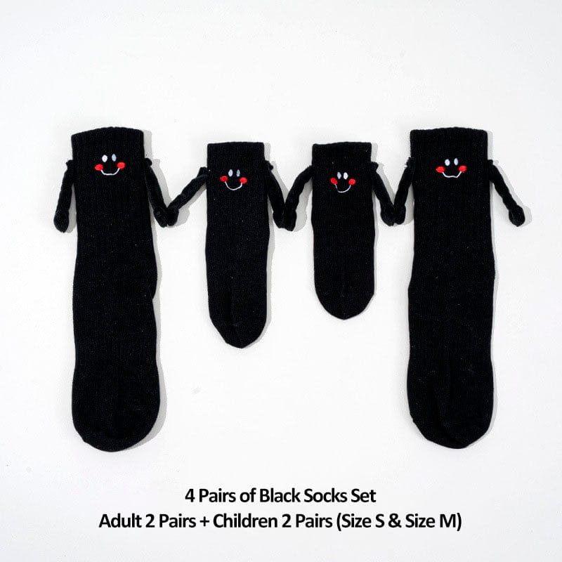 4 Pairs of Parent-Child Black Socks (2 Adult + 1 Children 1-3, 3-5 Years Old)丨NueShiny