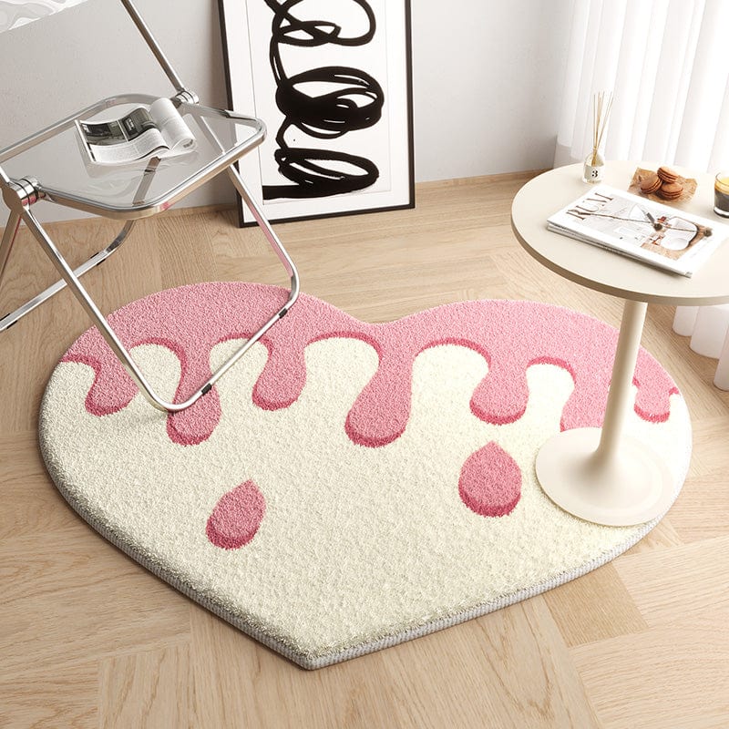 Pink White Heart Shaped Cotton Bath Rug Washable Bathroom丨NueShiny