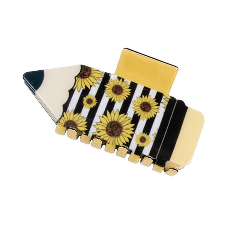 Medium  Sunflower Cartoon Black & White Checkered Pencil Hair Claw | NueShiny