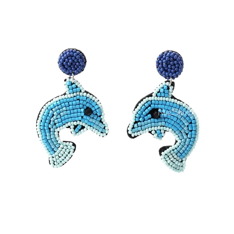 Ocean Life Pearl Beaded Dolphin Earrings丨NueShiny