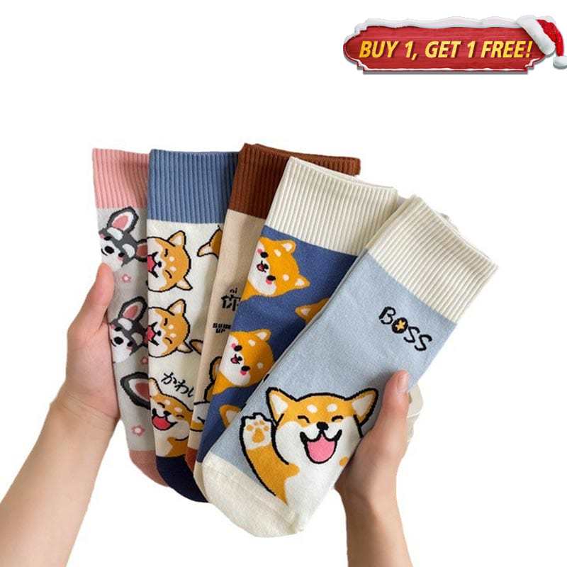 5 Pairs of Cute Shiba Inu Shnauzer Socks Set丨NueShiny