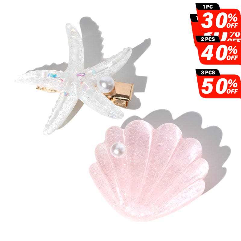 Mini Pink Shell Pearl Starfish Hair Clip Set丨NueShiny