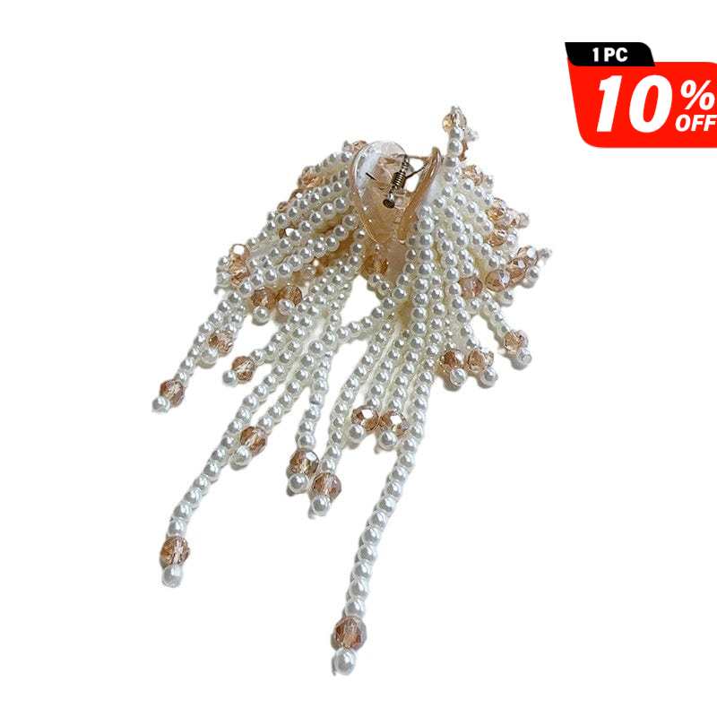 Mini Champagne Pearl Tassel Hair Claw | Nueshiny