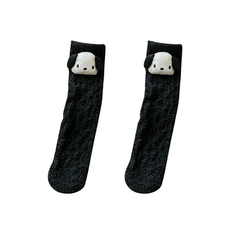 Black Fleece Cute Dog Socks丨NueShiny