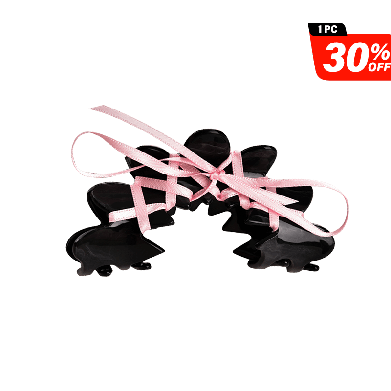 Medium Black Ribbon Bow Hair Claw | NueShiny