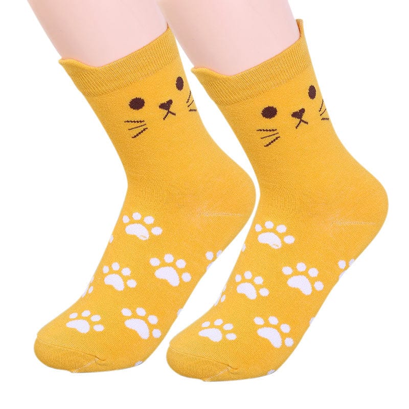 Paws and Playful Prints Cat-Inspired Orange Socks | NueShiny