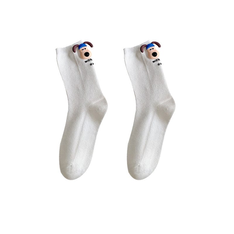 White Cartoon Puppy Socks丨NueShiny