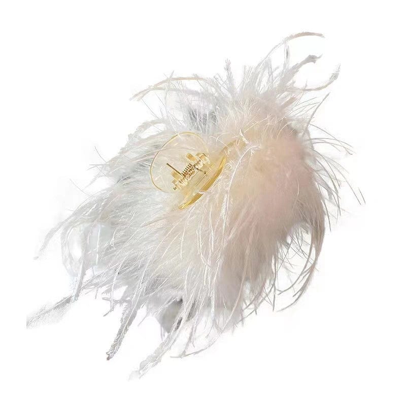 Large Ostrich White Feather Claw Clip丨NueShiny