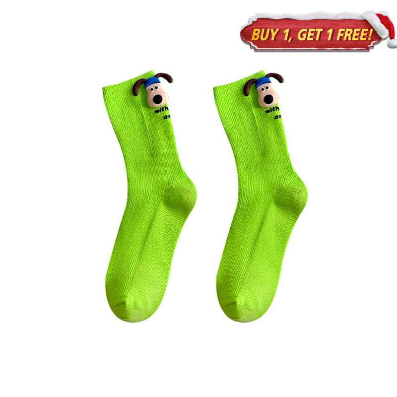 Green Cartoon Puppy Socks丨NueShiny