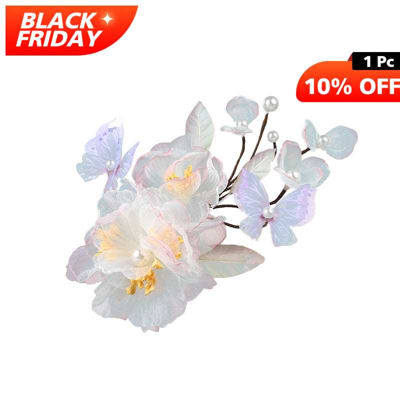 Jumbo White Peony Flower Butterfly Hair Claw | Nueshiny