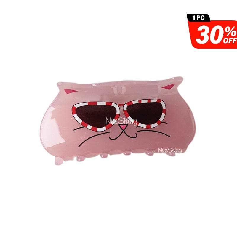 Pink Cartoon Kitty with Glasses Cat Hair Claw丨NueShiny