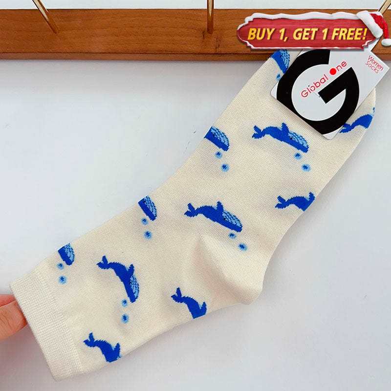 Whale Swim in the Ocean Series White Socks丨NueShiny