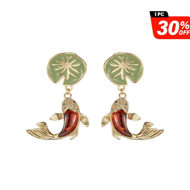 Red Koi Lotus Leaf Earrings | NueShiny