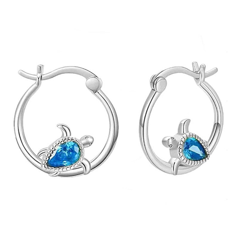 Slivery Cirle Blue Turtle Earrings | NueShiny