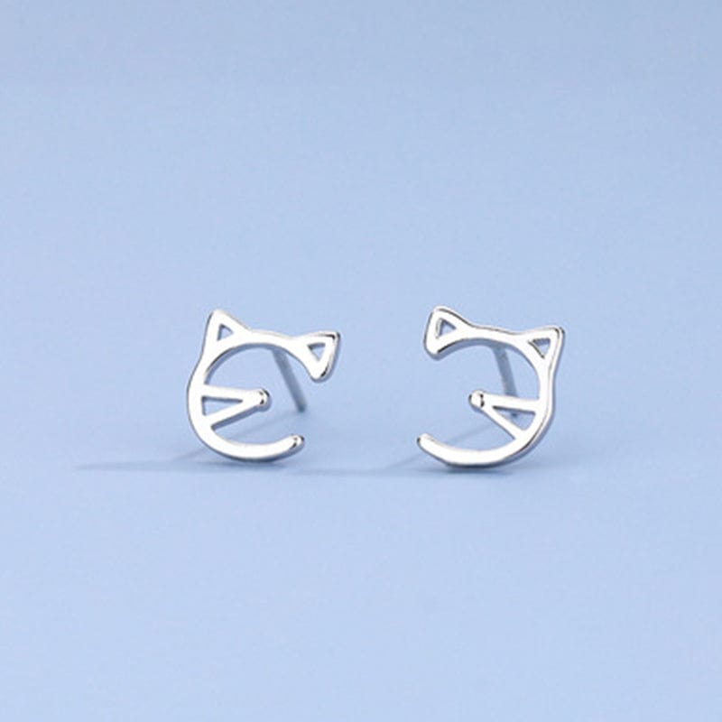 Sterling Silver Cat Head Earrings丨NueShiny