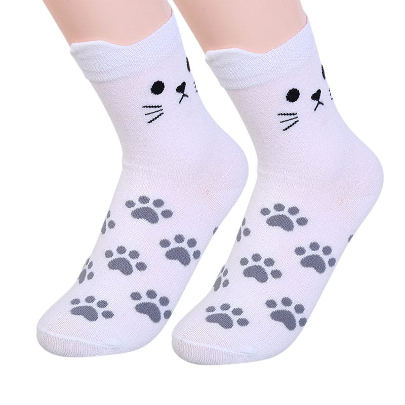 Paws and Playful Prints Cat-Inspired White Socks | NueShiny