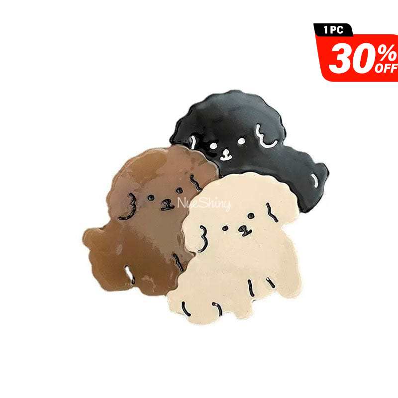 Black White Light Brown 3 Puppies Furry Dog Hair Claw Clip丨NueShiny