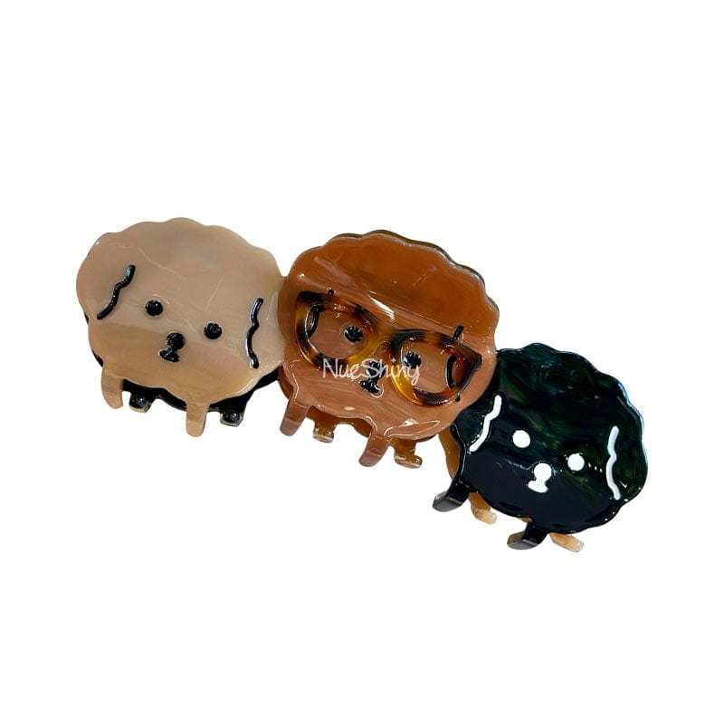 Funny Brown Three Puppies with Glasses Dogs Hair Claw丨NueShiny