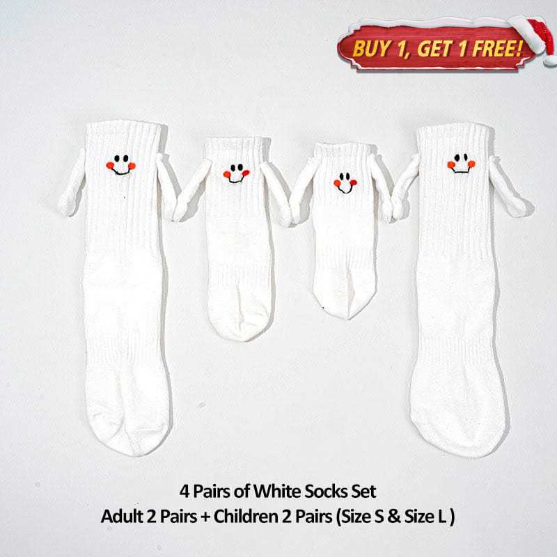 4 Pairs of Parent-Child White Socks (2 Adult + 1 Children 1-3, 6-9 Years Old)丨NueShiny