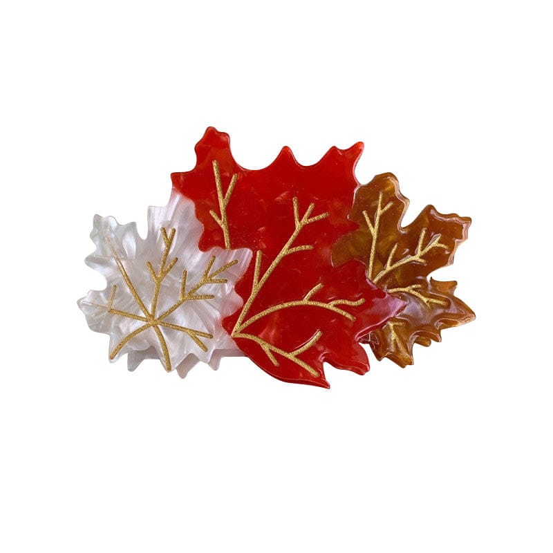 Medium Red, White And Brown Maple Leaves Hair Claw | NueShiny