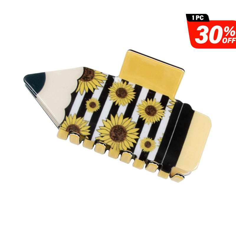 Medium  Sunflower Cartoon Black & White Checkered Pencil Hair Claw | NueShiny