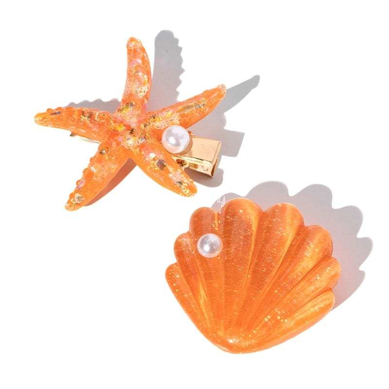 Orange Shell Pearl Starfish Hair Clip Set丨NueShiny