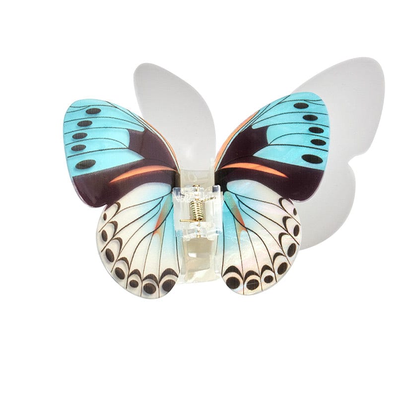 Large Floral Flutter Charm Turquoise Butterfly Hair Claw丨NueShiny