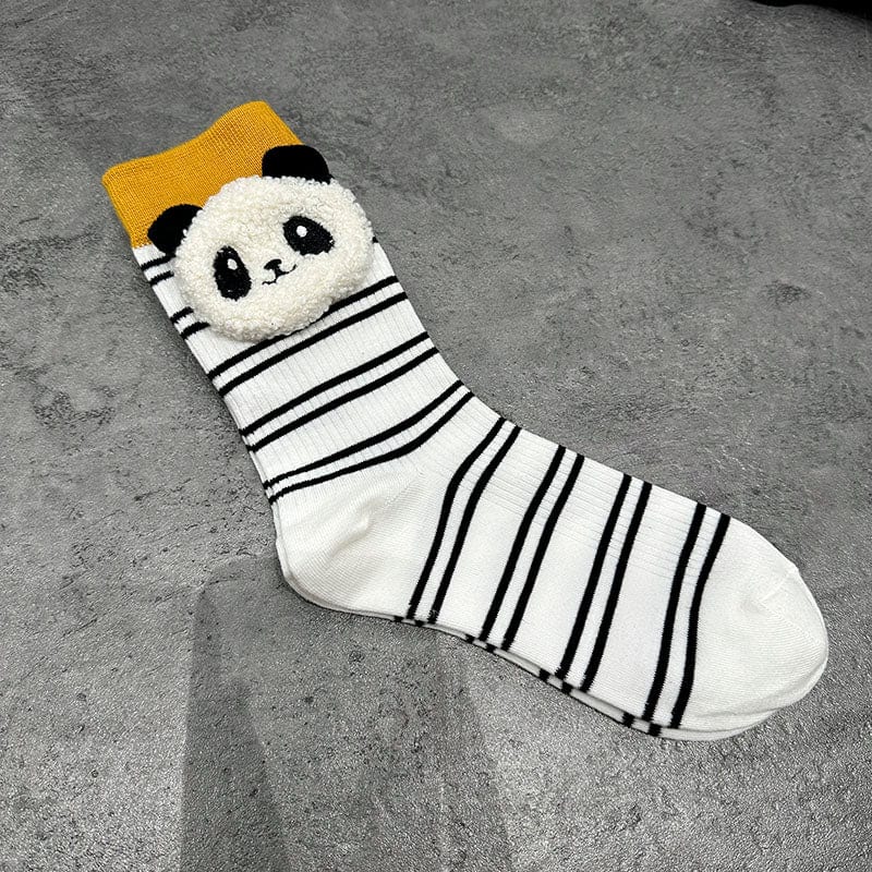 White Cartoon Striped Panda Socks丨NueShiny