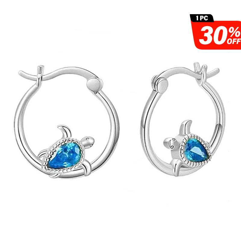 Slivery Cirle Blue Turtle Earrings | NueShiny