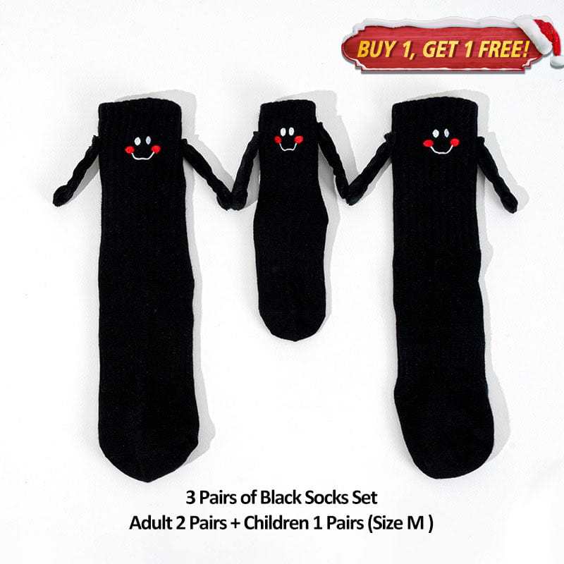 3 Pairs of Parent-Child Black Socks (2 Adult + 1 Children 3-5 Years Old)丨NueShiny