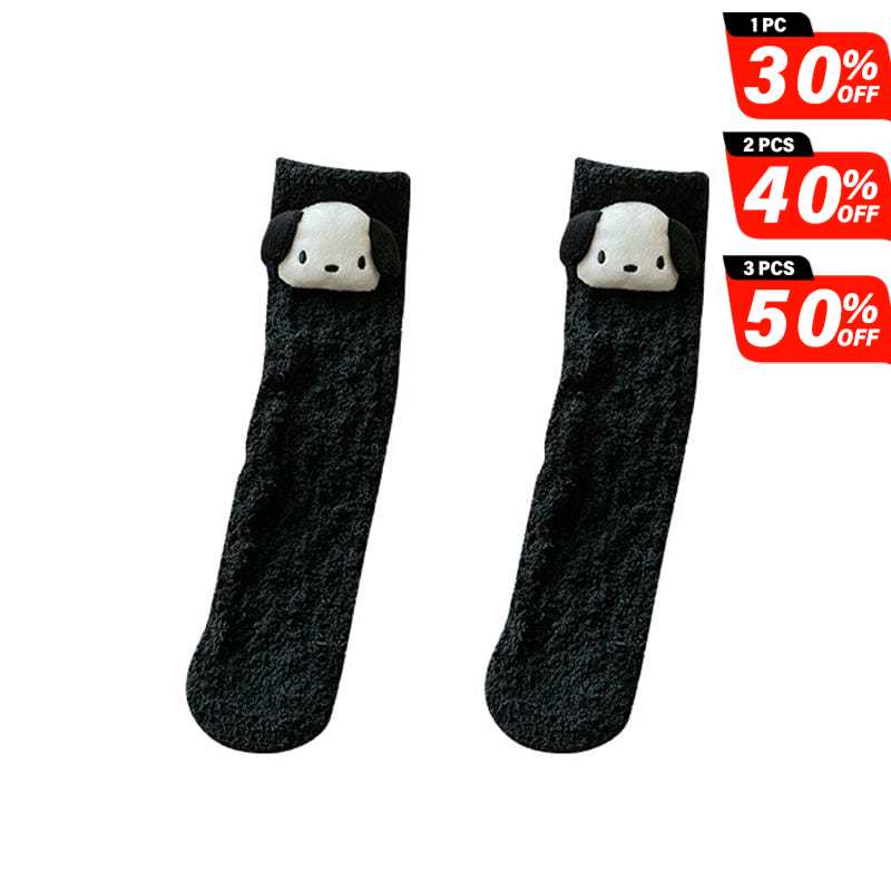 Black Fleece Cute Dog Socks丨NueShiny