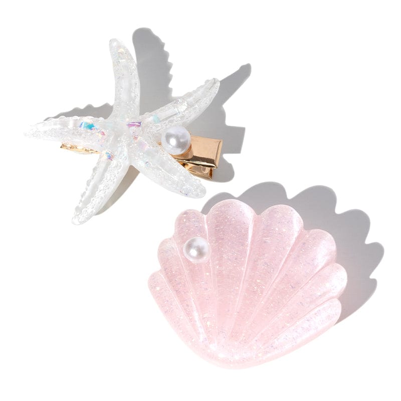 Mini Pink Shell Pearl Starfish Hair Clip Set丨NueShiny