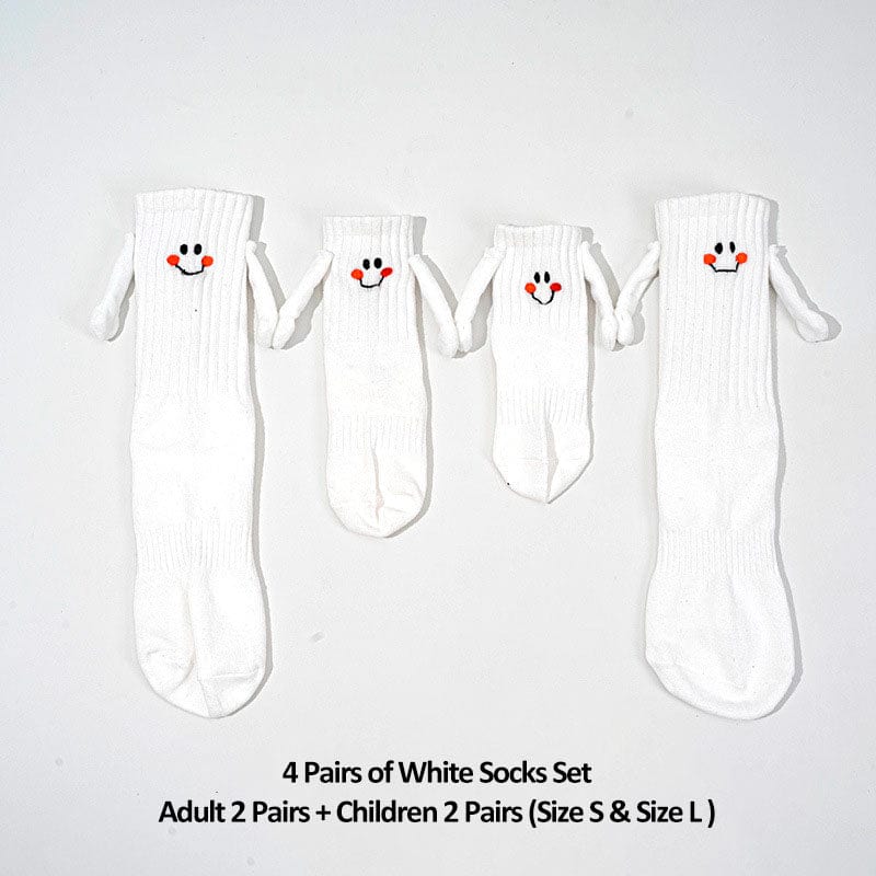 4 Pairs of Parent-Child White Socks (2 Adult + 1 Children 1-3, 6-9 Years Old)丨NueShiny