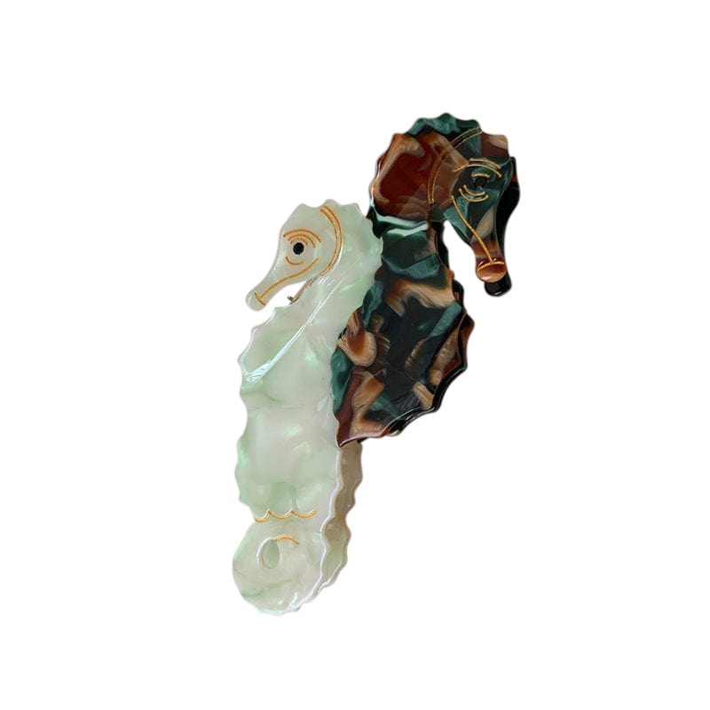 Jumbo  Light green + blue double seahorse Hair Claw | NueShiny