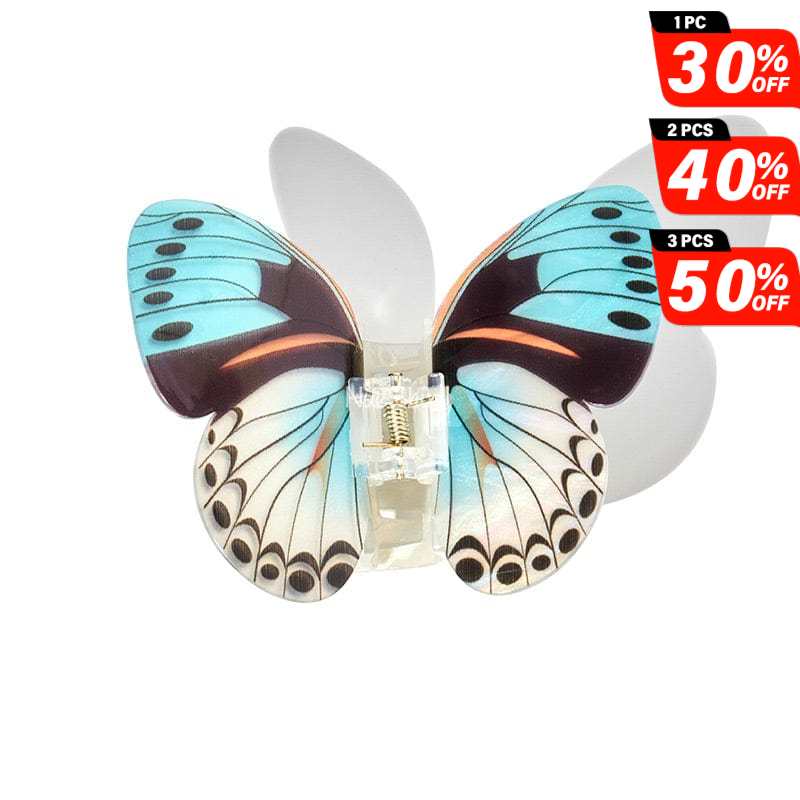 Large Floral Flutter Charm Turquoise Butterfly Hair Claw丨NueShiny